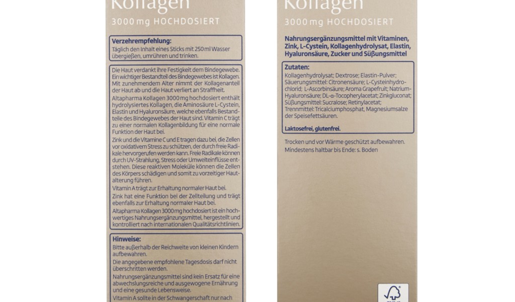 ودر کلاژن آلتافارما (altapharma Kollagen 3.000 mg hochdosiert 100 g 20 Sticks)
